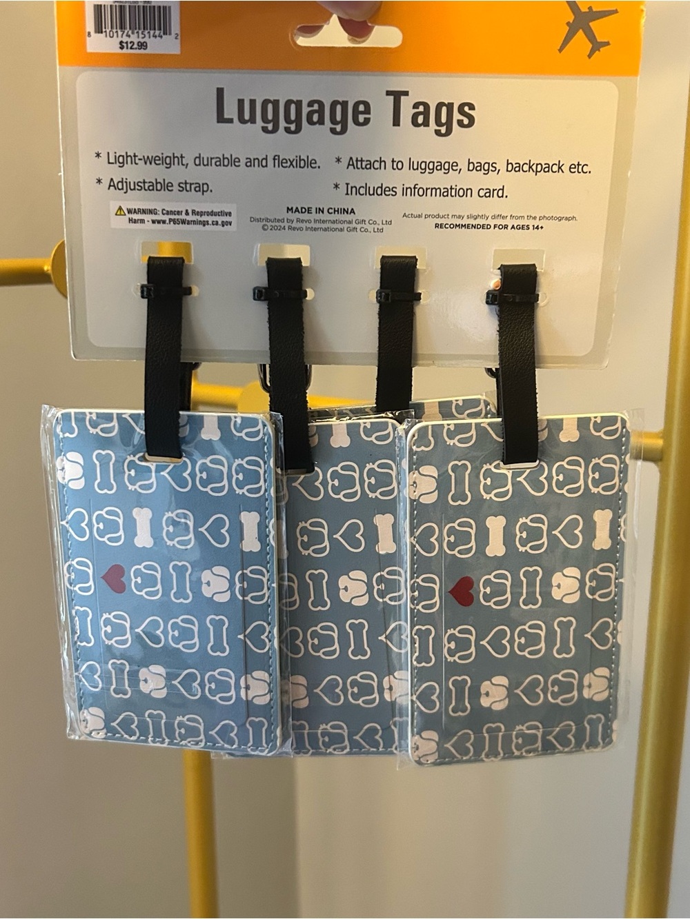 Travel Luggage Tag Set - Gray dogs Pattern (4 Pack) paws love - Picture 3 of 5